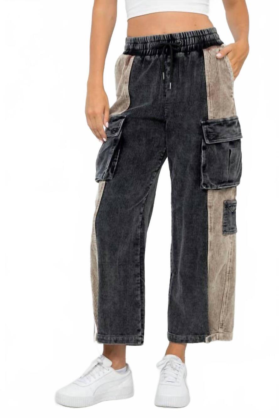 NEW 26 INTERNATIONAL color block corduroy cargo pants in black brown